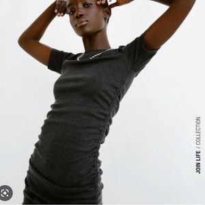 Zara Ruched Ribbed Dress Anthracite Gray Medium